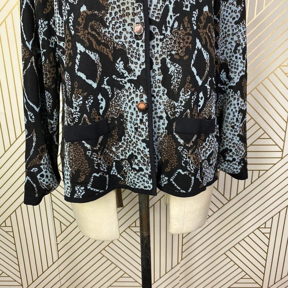 Exclusively Misook Cheetah Snake Animal Print Sweater Blazer Petite Size Large - Picture 4 of 12